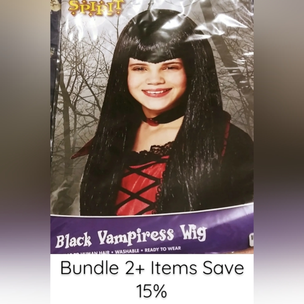 Child Vampire Wig Gothic Rag Black Fancy Dress Halloween Adult Costume Accessory